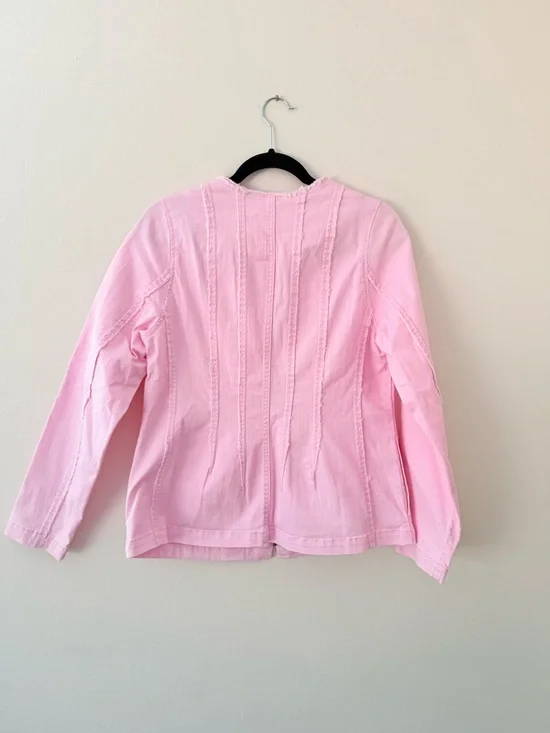 Barbie Pink Jean Jacket Medium (8) LOGO Lori Goldstein Bubblegum Pink ZipUp NWOT - Picture 4 of 14